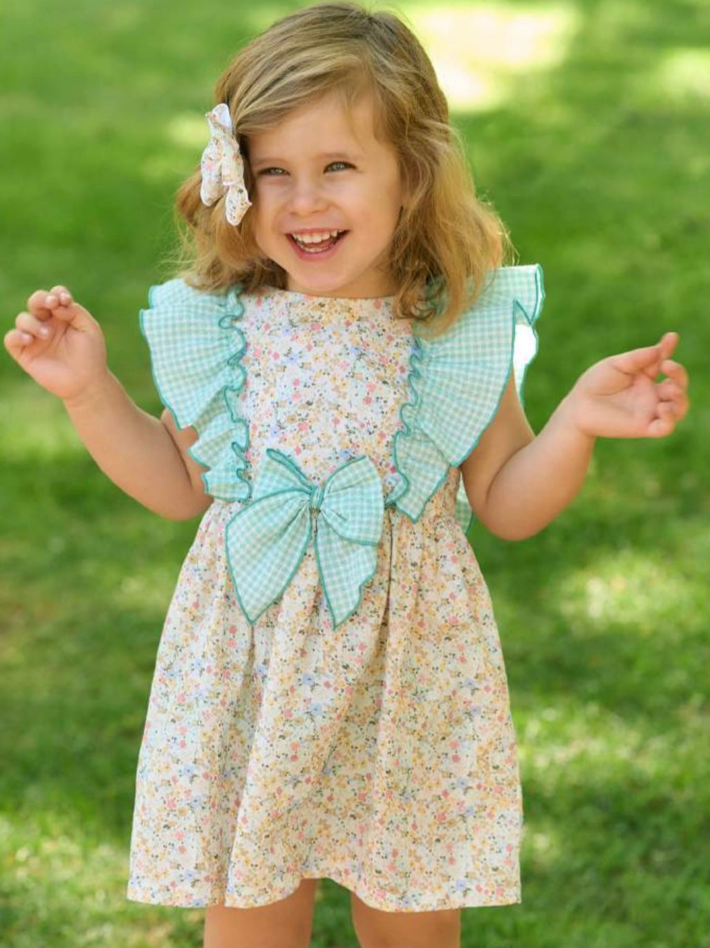 Green & Yellow Floral Bow Dress by Rapife