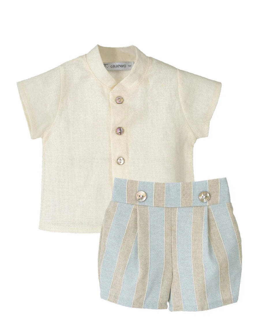 Linen Shirt & Short Set by Calamaro