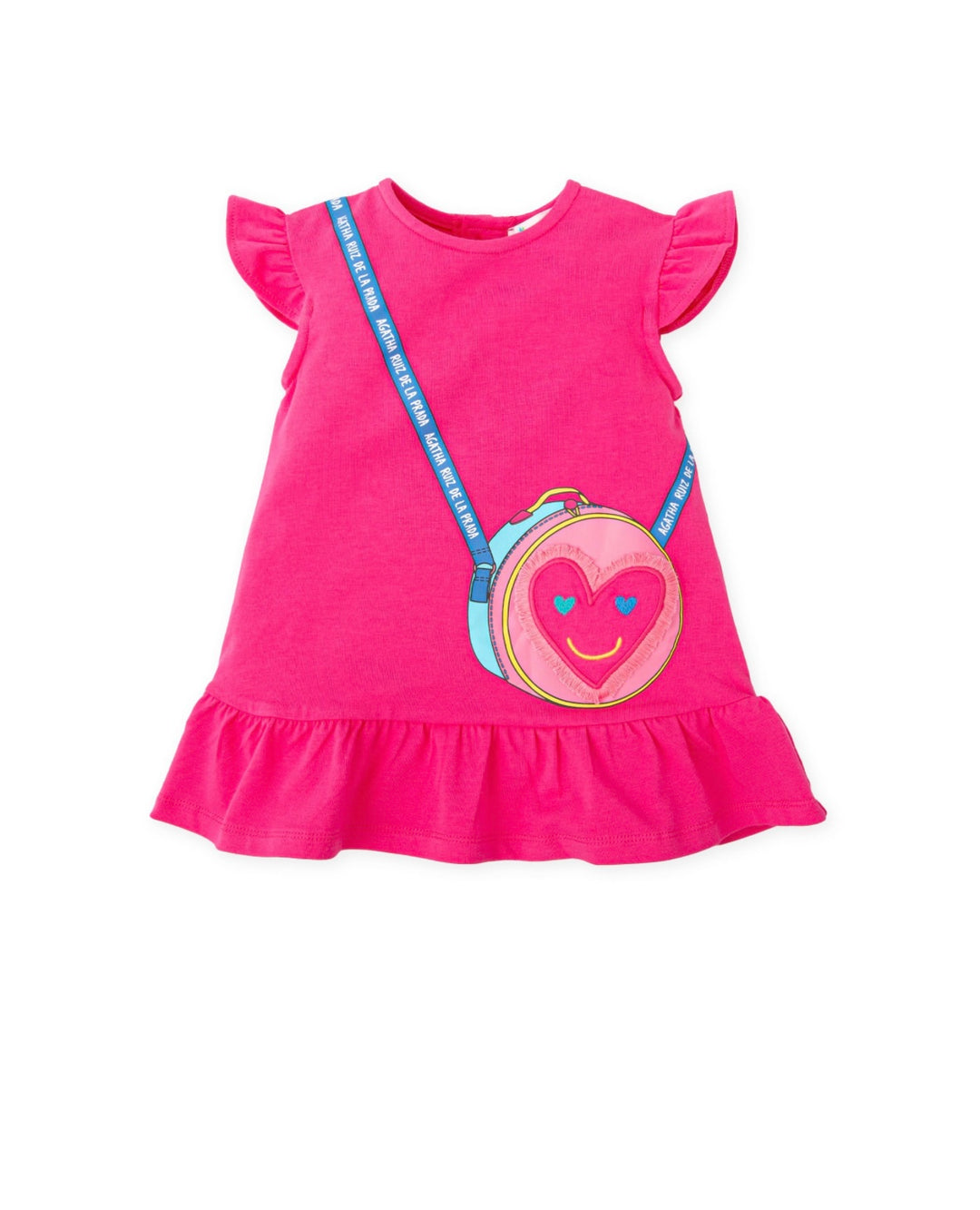 Girls Pink Cotton Bag Print Dress by Agatha