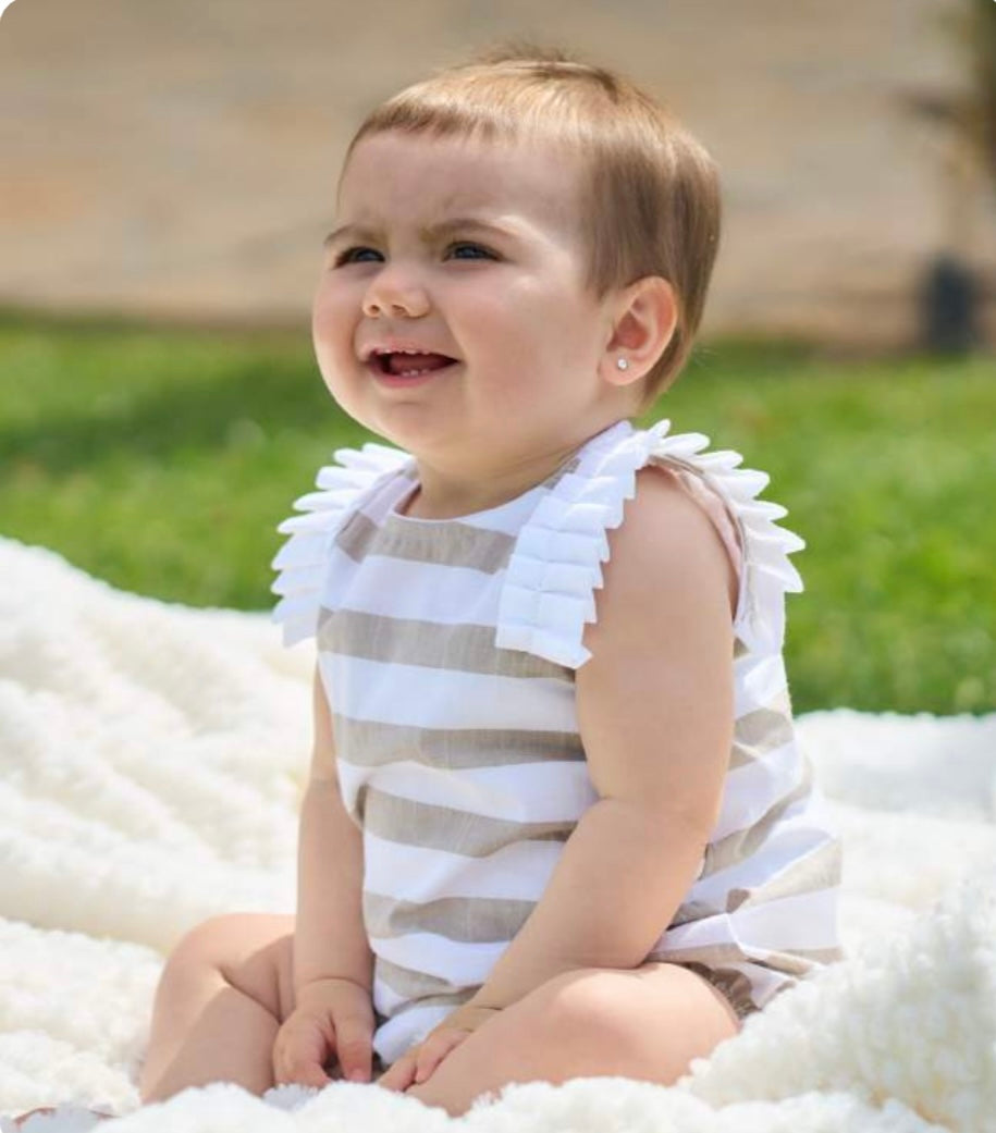 Camel Stripe Frill Romper by Rapife