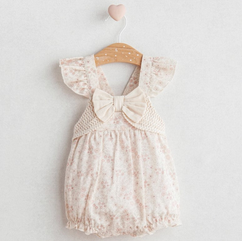 Pink Floral Crochet Romper by Omnis Pura