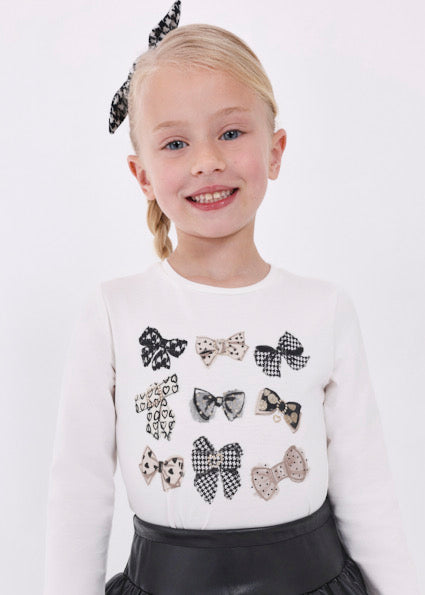 Long Sleeve Bow T-shirt with matching scrunchie by Mayoral
