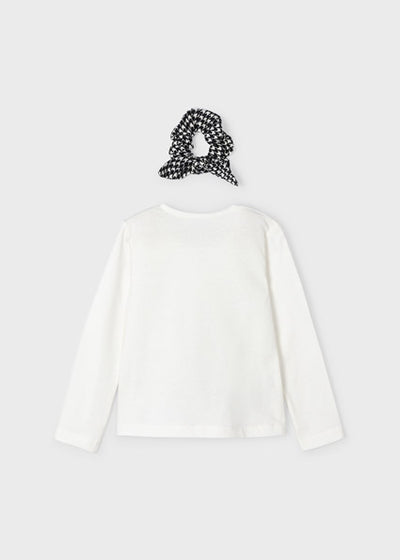 Long Sleeve Bow T-shirt with matching scrunchie by Mayoral
