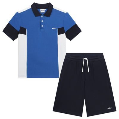 Blue and Navy Polo and Shorts Set by BOSS