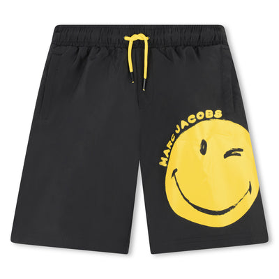 Black Smiley Face Swim Trunks by Marc Jacobs